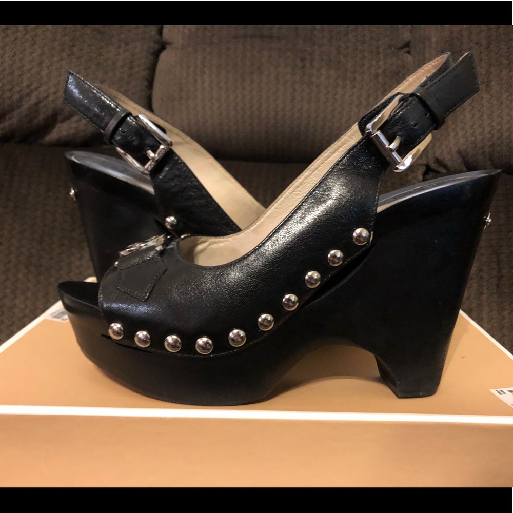 Michael Kors Charm Sling leather wedges sz 7.5